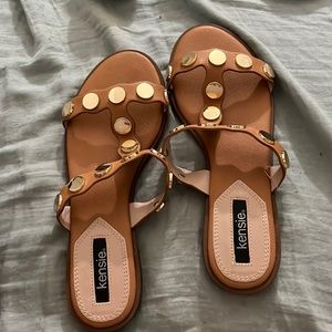 tan sandals cute gold dots